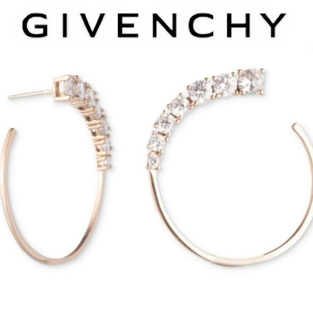 Givenchy Gold-Tone‎ Crystal Frontal 1" Hoop Earrings